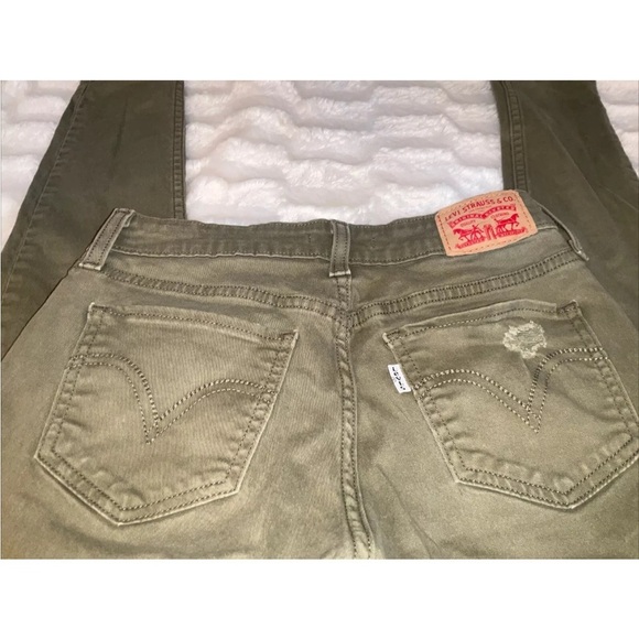Levis Womens 535 Super Skinny Jeans Olive Distressed Stretch Low Rise Size 27 - Picture 6 of 11